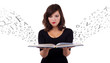 Girl reading book with letters flying Girl reading book with letters flying