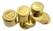 Stack of bitcoins isolated on white.