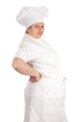 fat female cook in white uniform and hat, series