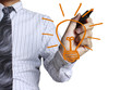 hand with a pen drawing light bulb