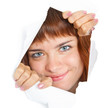 Girl is looking through a hole Girl is looking through a hole