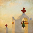 Vintage image of Greek church at Santorini island