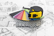 plastics, PVC, for furnishing, metal, plans & tape measure