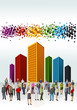 Group of business and office people with colorful city Group of business and office people with colorful city