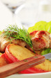 Chicken skewer and baked apple