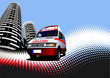 Abstract urban background with ambulance image. Vector illustrat