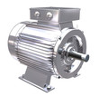 A chrome or stainless electric motor on white background