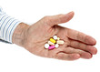 Man with many tablets in hand, over white Man with many tablets in hand, over white