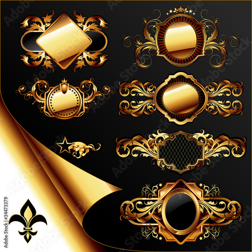 Vector: set of ornamental golden labels set of ornamental golden labels