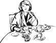 girl in a bathrobe at breakfast table girl in a bathrobe at breakfast table