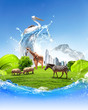 Green world with different animals collage