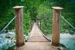 Hanging wooden bridge over mountain river in national park. Hanging wooden bridge over mountain river in national park.