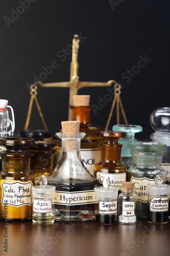 Photo: Various pharmacy chemicals of homeopathic medicine Various pharmacy chemicals of homeopathic medicine
