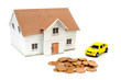 Toy car and house with coins Toy car and house with coins