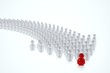 3d humans follow a red leader