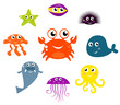 Sea creatures and animals vector icons isolated on white