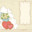Abstract hearts with bouquet flowers and banner