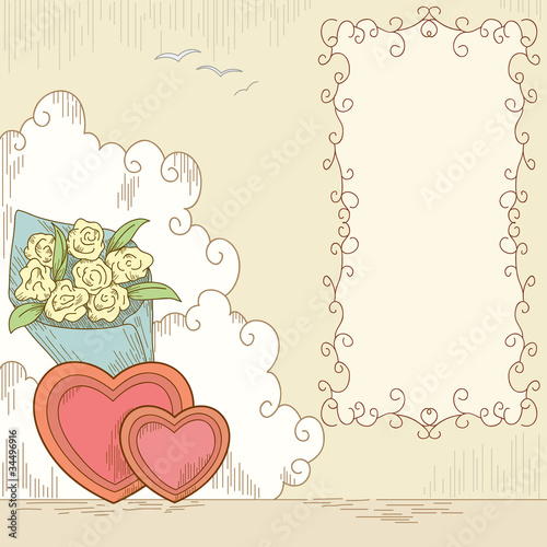 Vector: Abstract hearts with bouquet flowers and banner Abstract hearts with bouquet flowers and banner