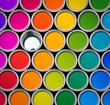 Color paint tin cans palette, one empty can