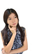 Asian woman thinking on white background