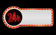 Bright neon with red 24 hours open symbol