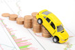 Toy car and financial graph Toy car and financial graph