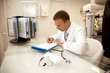 Young doctor man with stethoscope and clipboard