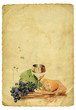 Holy comunion elements on old paper background. Isolated on whit