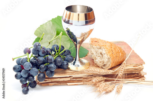 Photo: Holy communion elements on white background Holy communion elements on white background