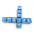 Social media 3D crossword on white background