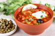 Russian and Ukrainian cuisine. Meat solyanka