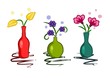 Three colorful vase with flowers - vector