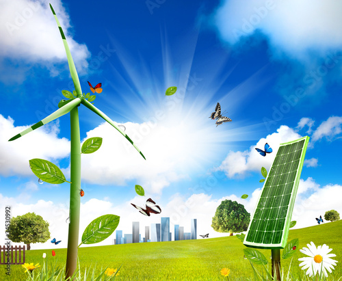 Photo: Wind turbine and solar cell grows Wind turbine and solar cell grows