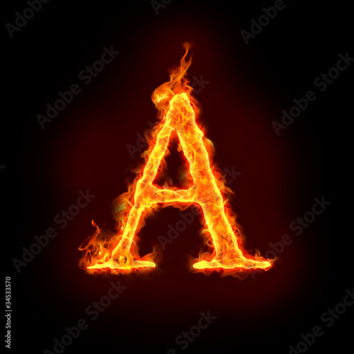 Illustration: fire alphabets, A fire alphabets, A