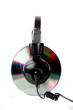 cd with headphones clamped
