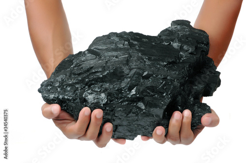 Photo: a big lump of coal is held with two hands a big lump of coal is held with two hands