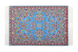 Rectangular blue carpet horizontally lies on  white background