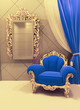 Royal  furniture in a luxurious interior, dark blue pattern