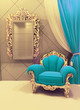 Royal furniture in a luxurious interior, velvet upholstery Royal furniture in a luxurious interior, velvet upholstery