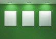 Gallery Interior with empty frames on green wall