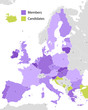 Vector: European Union members and candidates, country silhouettes European Union members and candidates, country silhouettes