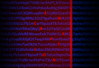 Illustration: Encryption concept - red laser decrypting letters Encryption concept - red laser decrypting letters