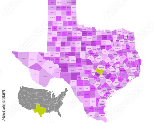 Vector: Texas state counties map with boundaries and names Texas state counties map with boundaries and names