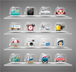 Cute travel icons collection,Transparent glass button