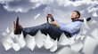 Business driver fly through the expanding white paper on clouds