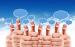 group of finger faces with social chat sign and speech bubbles group of finger faces with social chat sign and speech bubbles