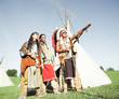 Photo: Group of North American Indians about a wigwam Group of North American Indians about a wigwam