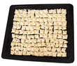 preparing raw pasta ravioli meat pastry manti in pan