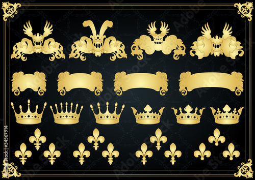 Vector: Vintage golden royal coat of arms elements illustration Vintage golden royal coat of arms elements illustration