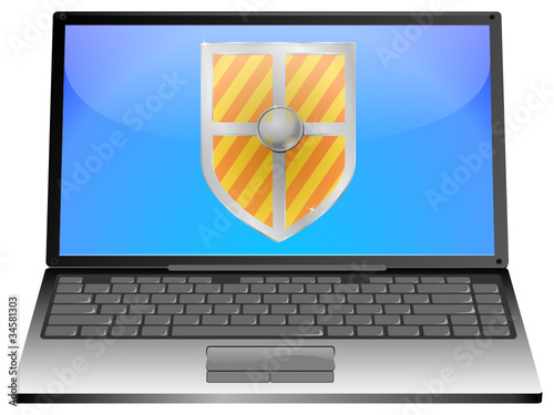 Vektor: Laptop mit Schutzschild Laptop mit Schutzschild